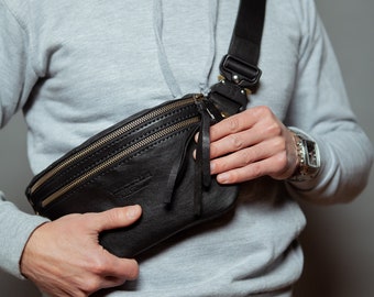 Leather belt bag, Fanny Pack, Waist Bag, double zip waist bag, Handmade Hip Bag, Bumbag, Belt Bag, Waist Pouch, Money Belt, Hip Pouch
