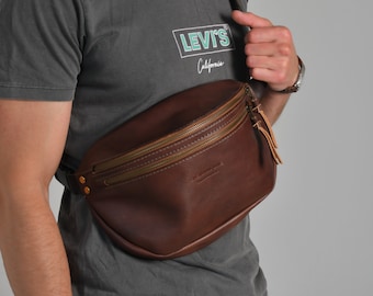 Fanny Pack, Waist Bag, double zip waist bag, Organic Handmade Leather Hip Bag, Bumbag, Leather Belt Bag, Waist Pouch, Money Belt, Hip Pouch