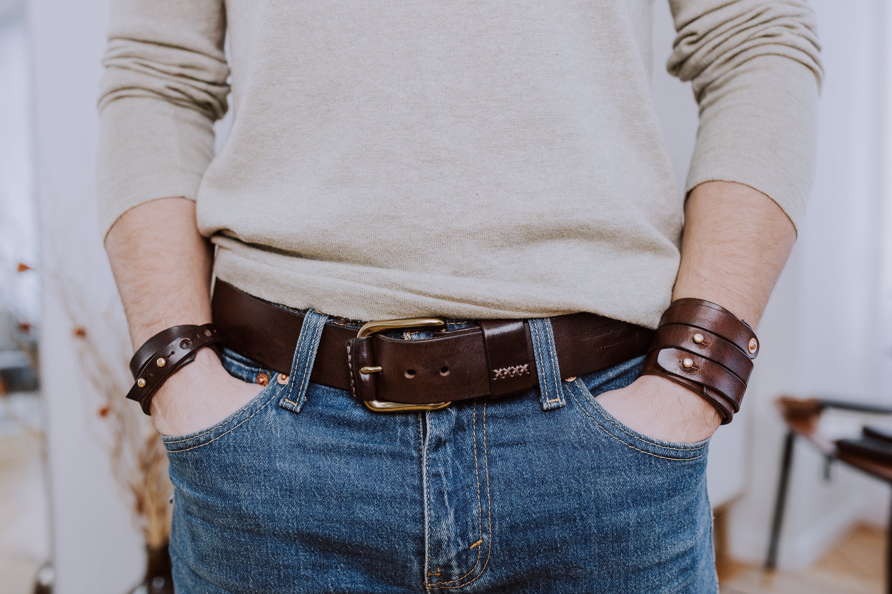 Leather Belt Brown Wenge Handcrafted Solid Brass Buckle Fits  display picture 1