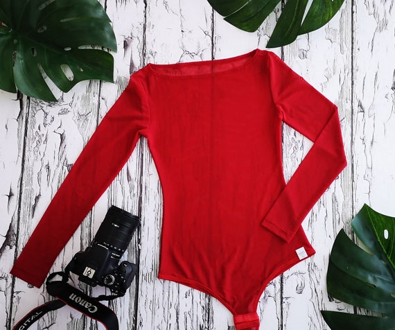 red mesh long sleeve top