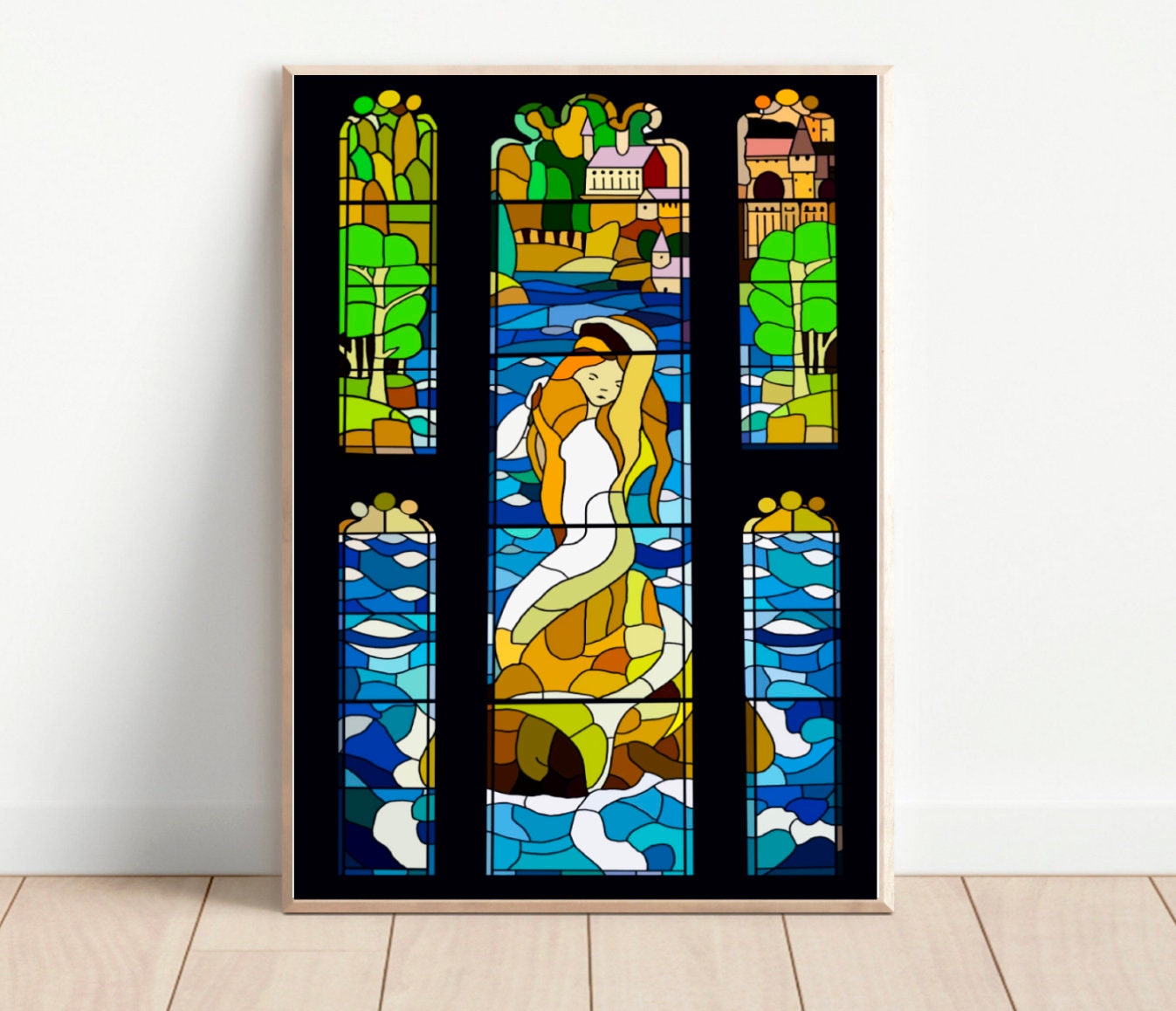 Printable Digital Image Prefects Bathroom Abstract Original Wall Art Decor Mermaid Stained Glass