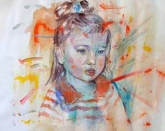 Portrait of a little girl, portrait of child, painting on canvas,