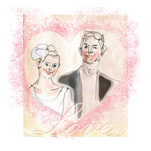 Couple digital portrait, Custom portrait, gift for a friend, Anniversary gift