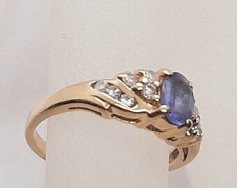 14K Yellow Gold Amethyst Diamond Ring Paul Winston Jewelry PWJ Etsy