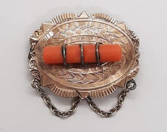 1800's Victorian 10K Yellow Gold Coral Brooch