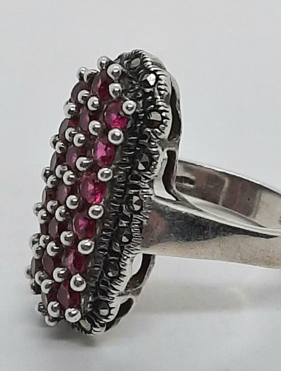 Genuine Sterling Silver Cluster Ruby Dinner  Ring - image 5