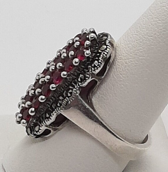 Genuine Sterling Silver Cluster Ruby Dinner  Ring - image 4