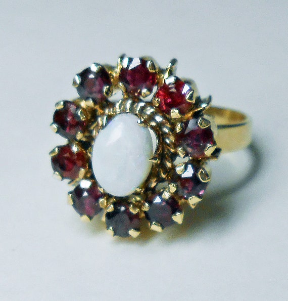 14 k Gold Opal Garnet Cluster Ring Victorian
