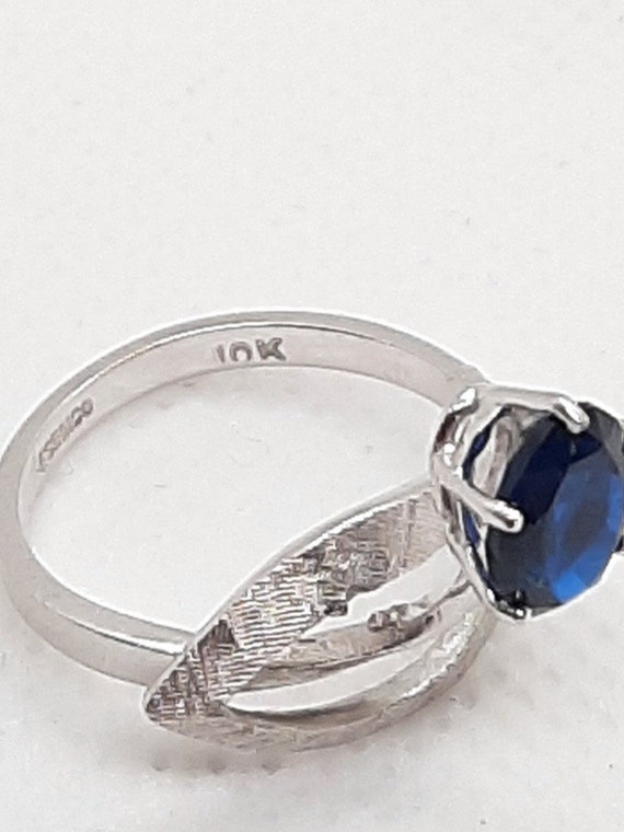 Ladies 10K White Gold Blue Topaz Ring - image 5