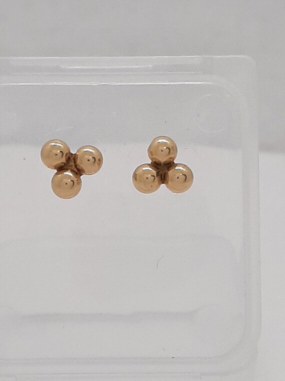 14K Yellow Gold Ball Studded Earrings Triple Ball 