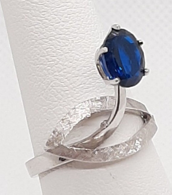 Ladies 10K White Gold Blue Topaz Ring - image 2