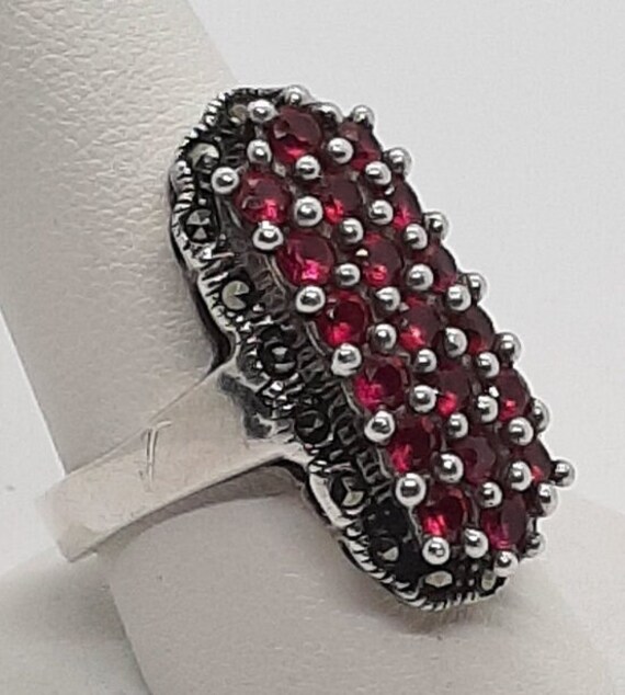 Genuine Sterling Silver Cluster Ruby Dinner  Ring - image 3