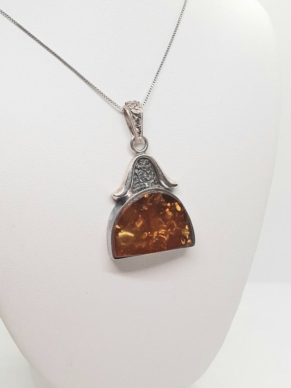 Pendentif En Argent Avec Ambre - Magnifique, Occasion, Couleur Dorée, Sans Marque, Origine France