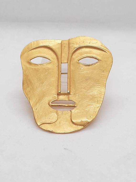Maxine Denker Tribal Mask Pin Brooch Signed - image 1