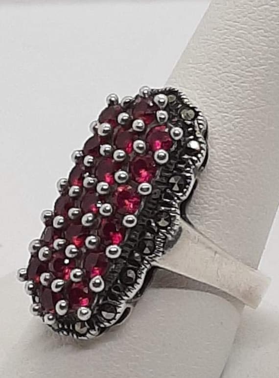 Genuine Sterling Silver Cluster Ruby Dinner  Ring - image 2