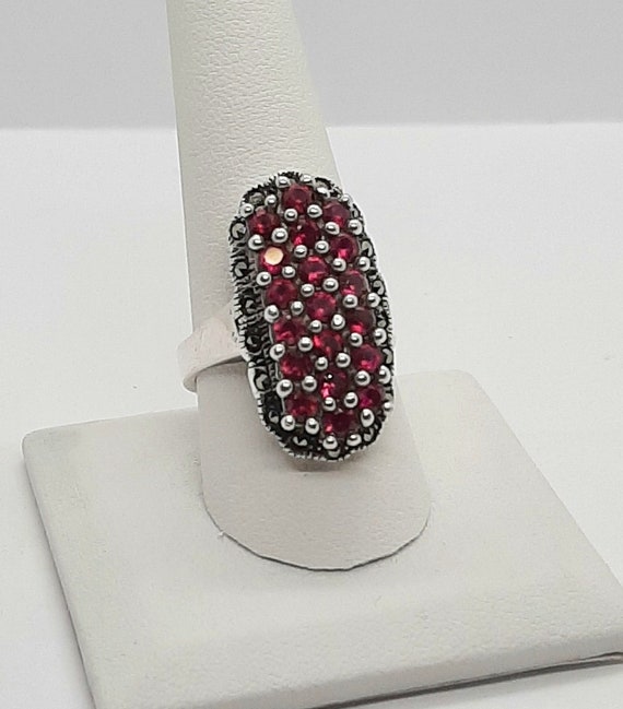 Genuine Sterling Silver Cluster Ruby Dinner  Ring - image 1