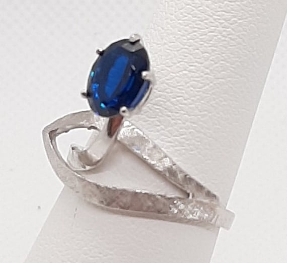 Ladies 10K White Gold Blue Topaz Ring - image 1