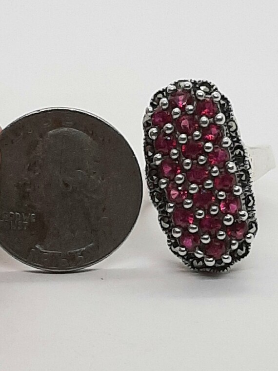 Genuine Sterling Silver Cluster Ruby Dinner  Ring - image 6