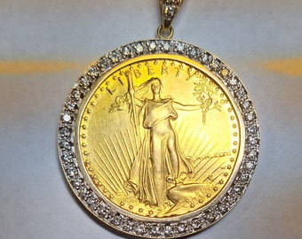 14k Yellow Gold & 1 Carat Diamond Bezel For Gold Or Silver Eagle Gold Coin NOT INCLUDED