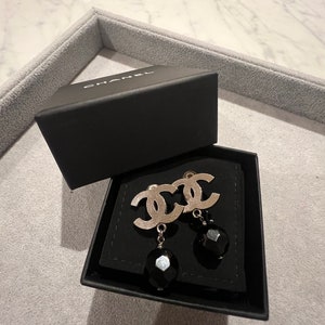 CHANEL, Jewelry, Chanel 22b Extra Large Cc Drop Pearl Crystal Leather  Earrings