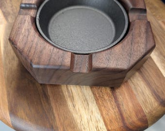 Cigar Ashtray Walnut Cast Iron Mini Skillet