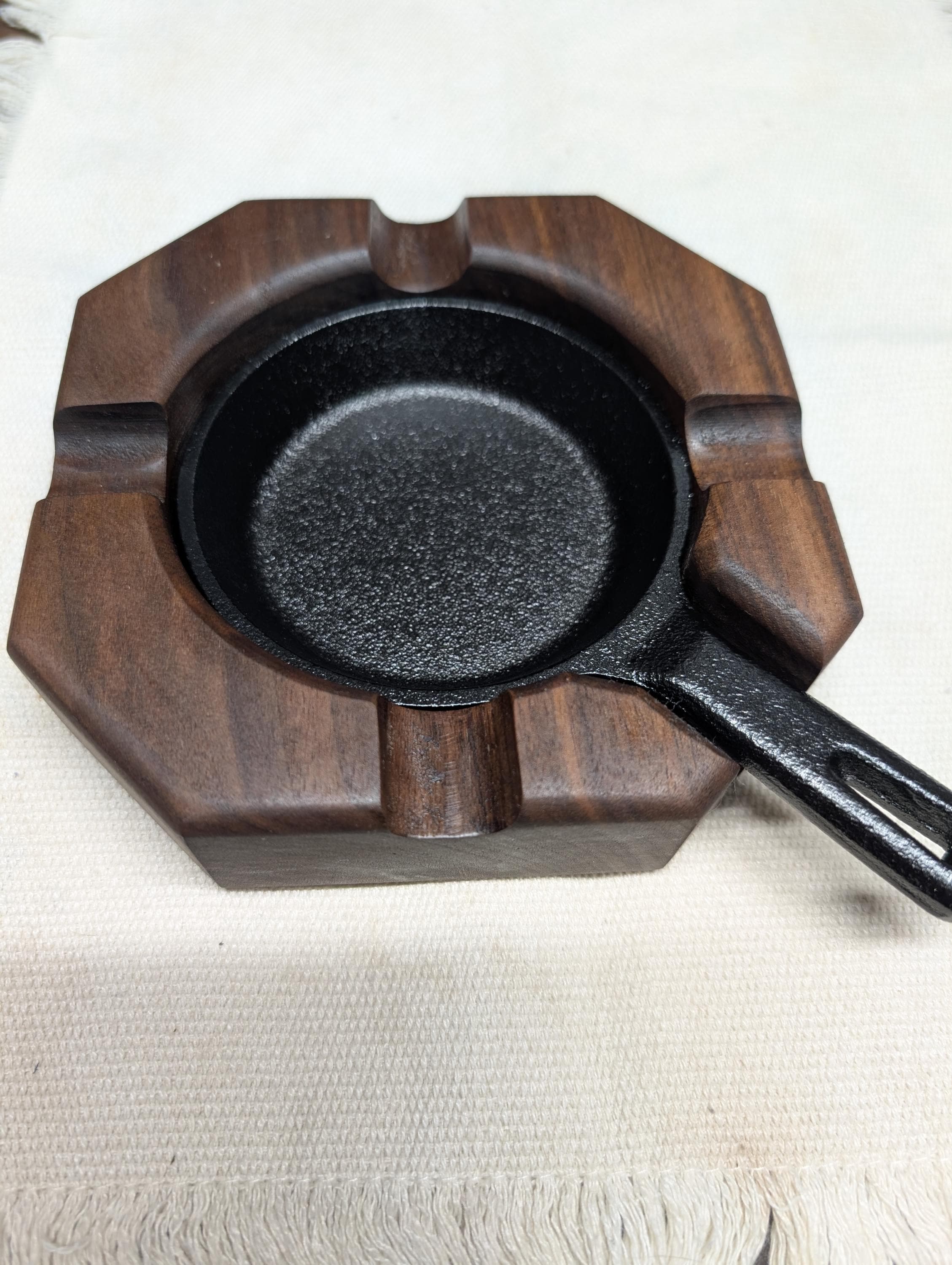 Cigar Ashtray Walnut Cast Iron Mini Skillet