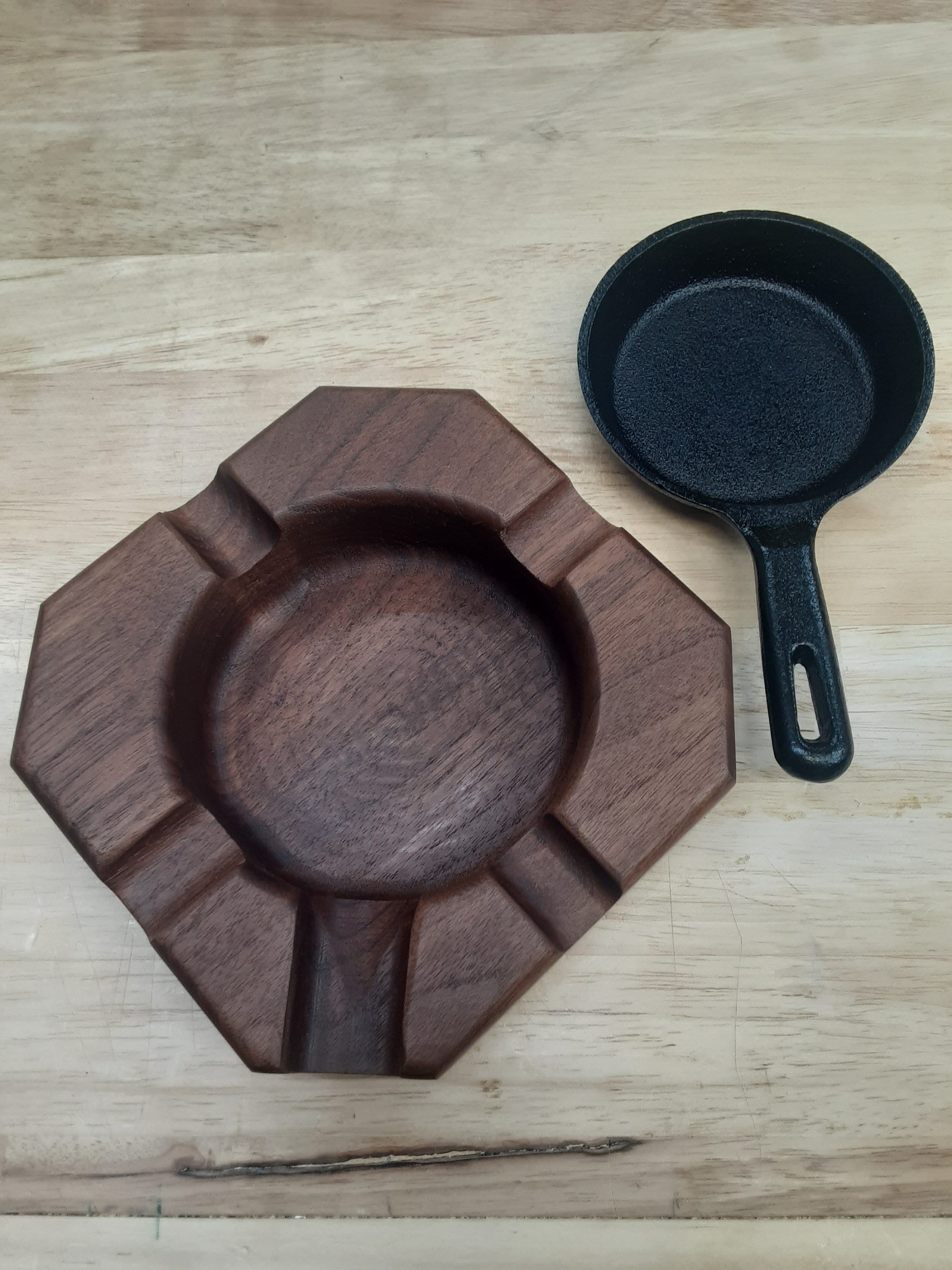Cigar Ashtray Walnut Cast Iron Mini Skillet Etsy