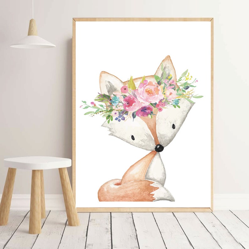 Set of 6 Woodland Nursery Print Art Wall Decor Animal Girl Etsy