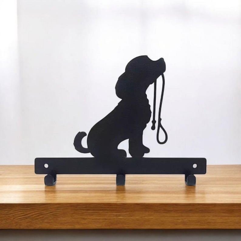 Hund mit Leine Hundeleinenhalter | Metall Wandhaken | Pulverbeschichtet | Befestigungen enthalten | Hundeleinenhalter | Leinen | Haustier Geschenk |Hund Wohnkultur Bild 5