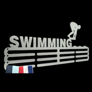 Medal Hanger/Holder/Display/Rack-/Hook *SWIMMING, SWIMMER* ,Silver, store 36 to 60 medals, Metal