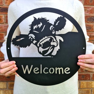 Cow Welcome Metal Sign: Farmhouse Wall Decor