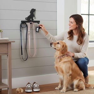 Hund mit Leine Hundeleinenhalter | Metall Wandhaken | Pulverbeschichtet | Befestigungen enthalten | Hundeleinenhalter | Leinen | Haustier Geschenk |Hund Wohnkultur Bild 2