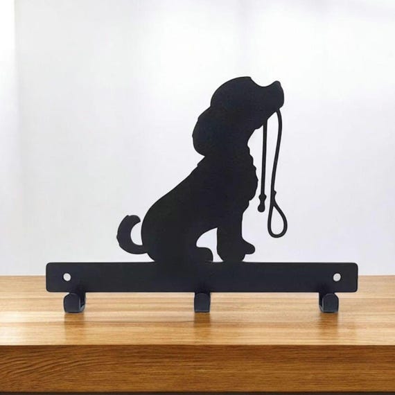 Dog with Lead Dog Lead Hanger | Metal Wall Hook | Powder Coated | Fixings Included | Dog Lead Holder | Leash Rack | Pet Gift |Dog Home Decor