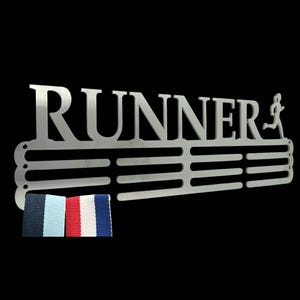 Medal Hanger/Holder/Display/Rack/Hook-*RUNNER FEMALE*- Silver, store 36 to 60 medals, Metal