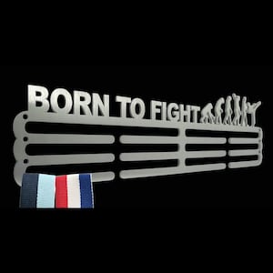 Martial Arts Medal Hanger Rack Holder: Judo Karate 'Born to Fight' Silver