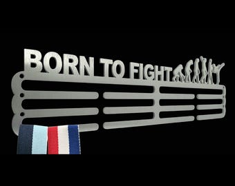 Martial Arts Medal Hanger Rack Holder: Judo Karate 'Born to Fight' Silver