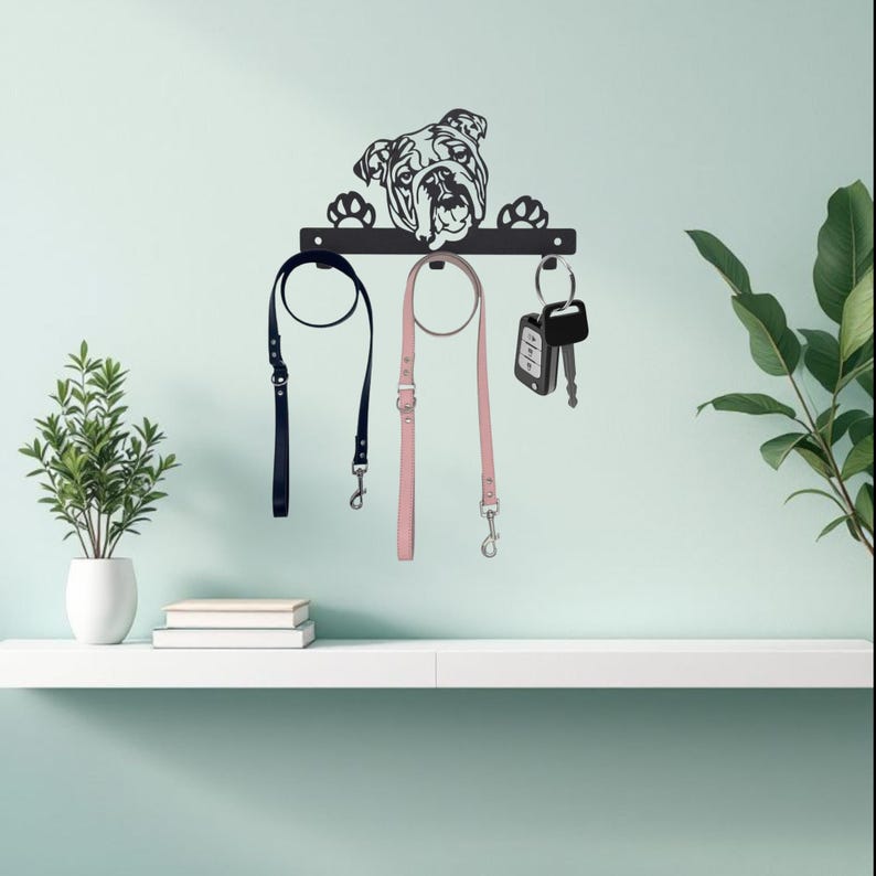 British Bulldog Dog Lead Hanger | Metal Wall Hook | Powder Coated | Fixings Included | Dog Lead Holder | Gift for Dog Lovers image 2