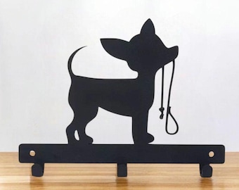 Perchero para correa de chihuahua / Gancho de pared de metal / Recubierto de polvo / Fijaciones incluidas / Soporte para correa de perro / Regalo para amantes de los perros / Soporte para correa de mascotas