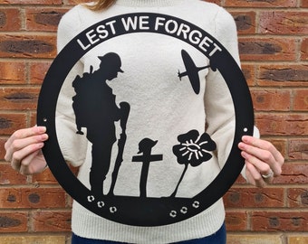 Monumento de guerra "No lo olvidemos" / Arte mural de metal para soldados / Decoración del Día del Recuerdo / Placa de jardín / Homenaje militar / Accesorios incluidos