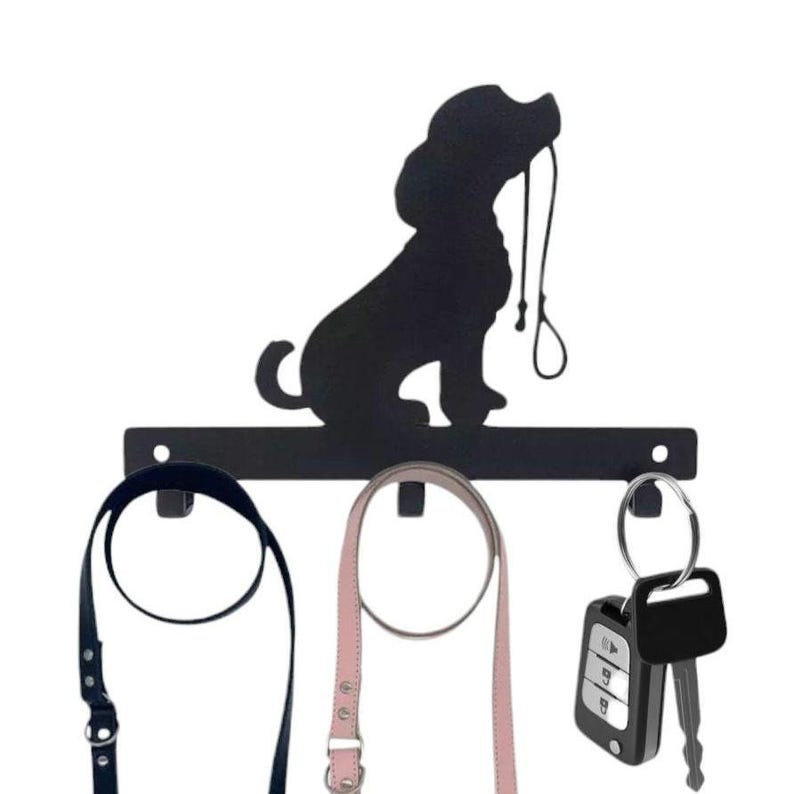 Hund mit Leine Hundeleinenhalter | Metall Wandhaken | Pulverbeschichtet | Befestigungen enthalten | Hundeleinenhalter | Leinen | Haustier Geschenk |Hund Wohnkultur Bild 7