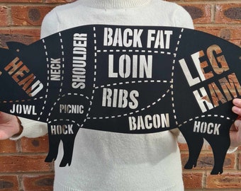 Pig Butchers Plaque, BBQ Pig Sign, Kitchen Sign, Garden Home Ornament, Garden Decor, Metal Art