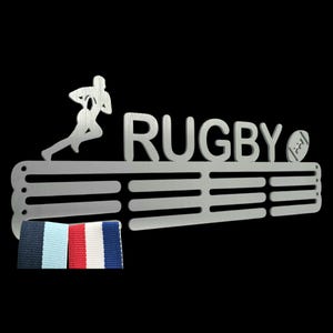 Medal Hanger/Holder/Display/Rack/Hook- RUGBY Silver, store 36 medals, Metal