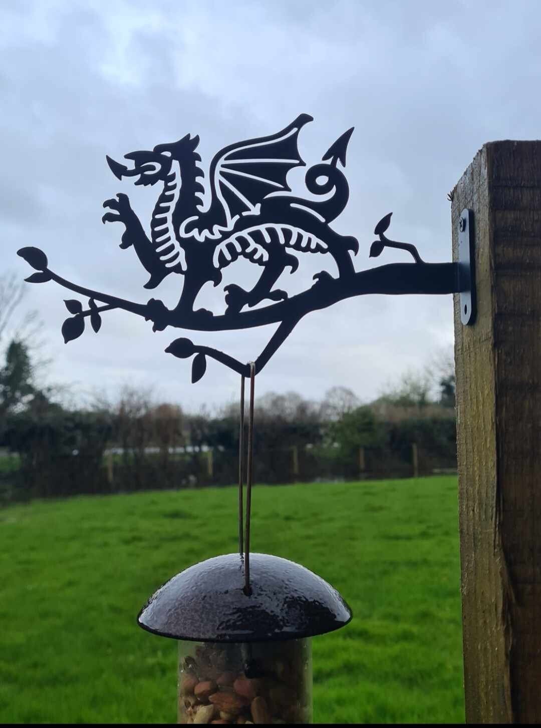 Welsh Dragon Bird Feed Hanger Holder Hook Display Metal Garden Art