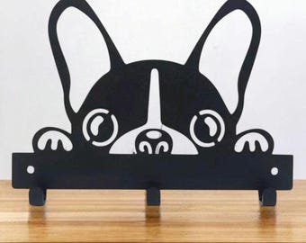 Französische Bulldogge Hundeleine | Metall Wandhaken | Pulverbeschichtet | Befestigungen enthalten | Hundeleinenhalter | Geschenk für Hundeliebhaber | Haustier-Leine-Ständer