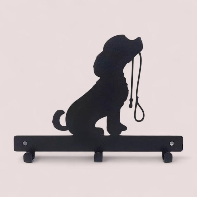 Hund mit Leine Hundeleinenhalter | Metall Wandhaken | Pulverbeschichtet | Befestigungen enthalten | Hundeleinenhalter | Leinen | Haustier Geschenk |Hund Wohnkultur Bild 6