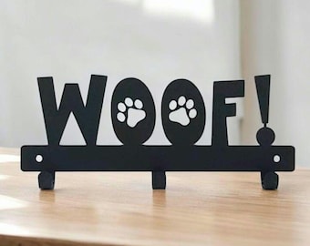 Woof Dog Lead Hanger | Metal Wall Hook | Powder Coated | Fixings Included | Dog Lead Holder | Pet Leash Rack | Dog Lover Gift | Home Decor