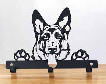 German Shepherd Dog Lead Hanger | Metal Wall Hook | Powder Coated | Fixings Included | Dog Lead Holder | Gift for Dog Lovers |Pet Leash Rack