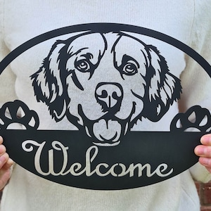 Welcome Metal Sign, Metal Home Decor, Metal Wall Art- *GOLDEN RETRIEVER*