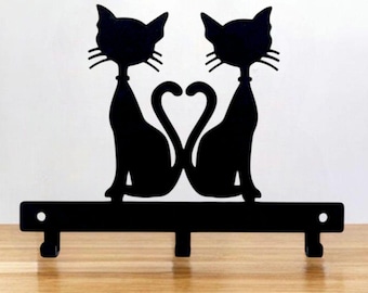 Cat Love Key Hanger | Metal Wall Hook | Fixings Included | Cat Lover Gift | Key Rack | Small Accessory Holder | Home Decor | Pet Lover Gift