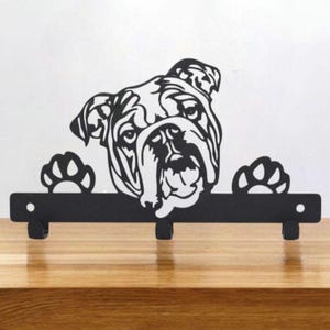 British Bulldog Dog Lead Hanger | Metal Wall Hook | Powder Coated | Fixings Included | Dog Lead Holder | Gift for Dog Lovers image 1